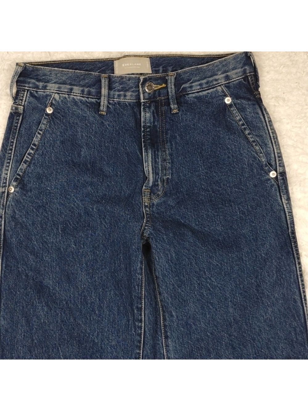 Everlane Cinched Utility Jean Blue Medium Wash High Rise Straight Leg Jean - Picture 3 of 15